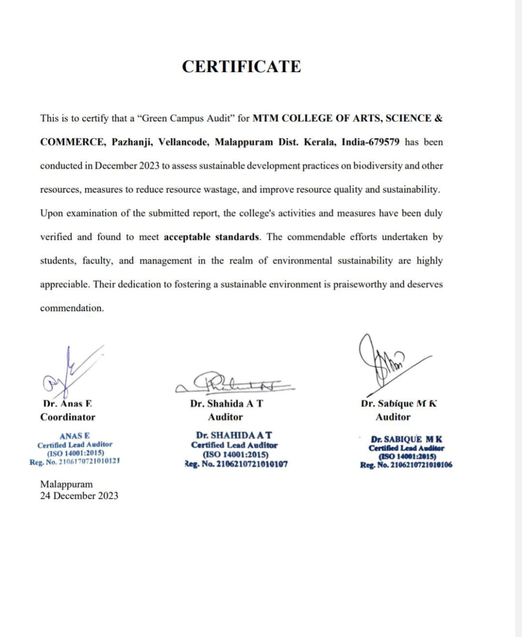 ENVIRONMENT / GREEN AUDIT