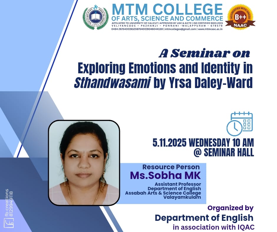 Seminar on ‘Exploring Emotions and Identity in Sthandwasami by Yrsa Daley-Ward